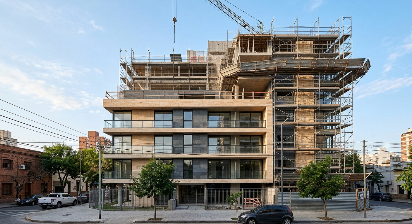 Newly built mid-rise building under construction in Córdoba, Argentina